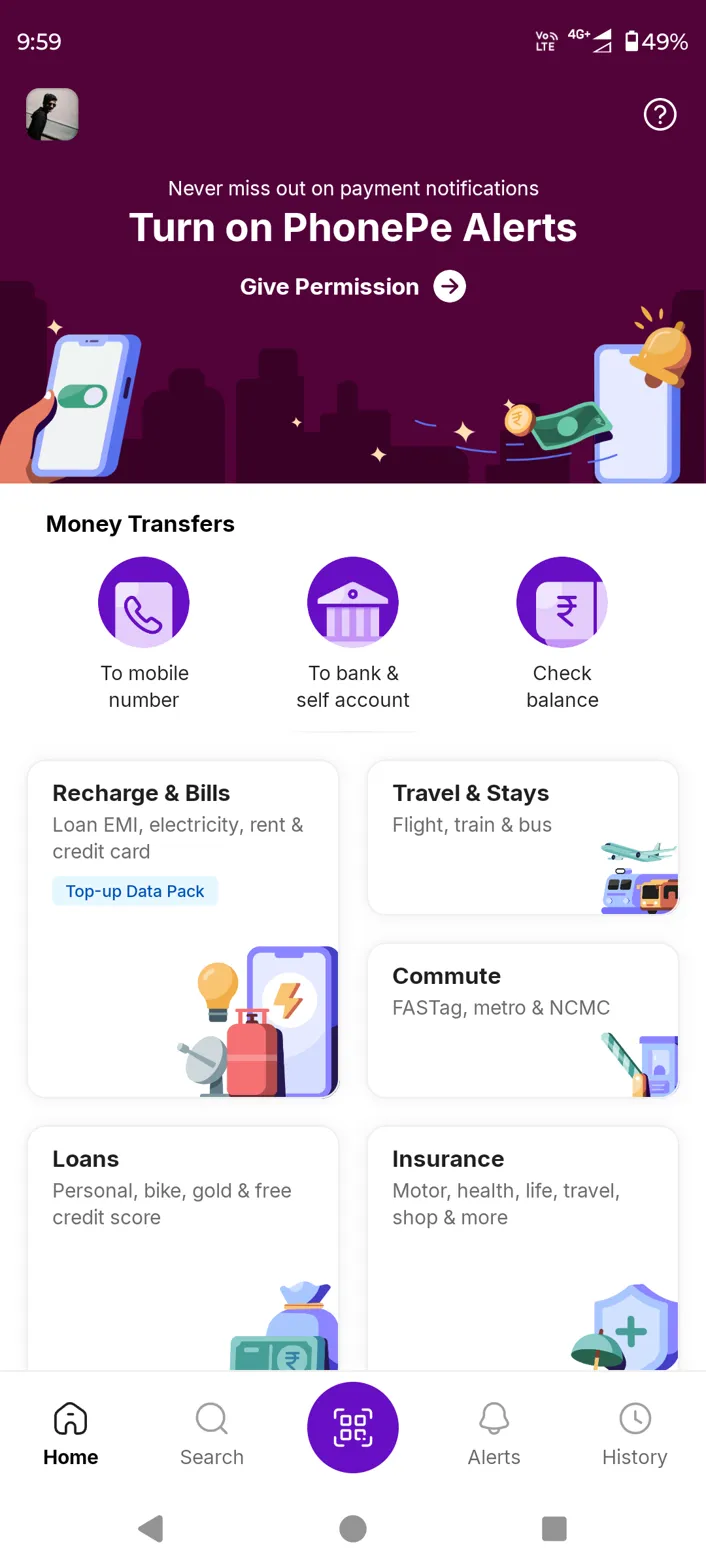 PhonePe Home Screen