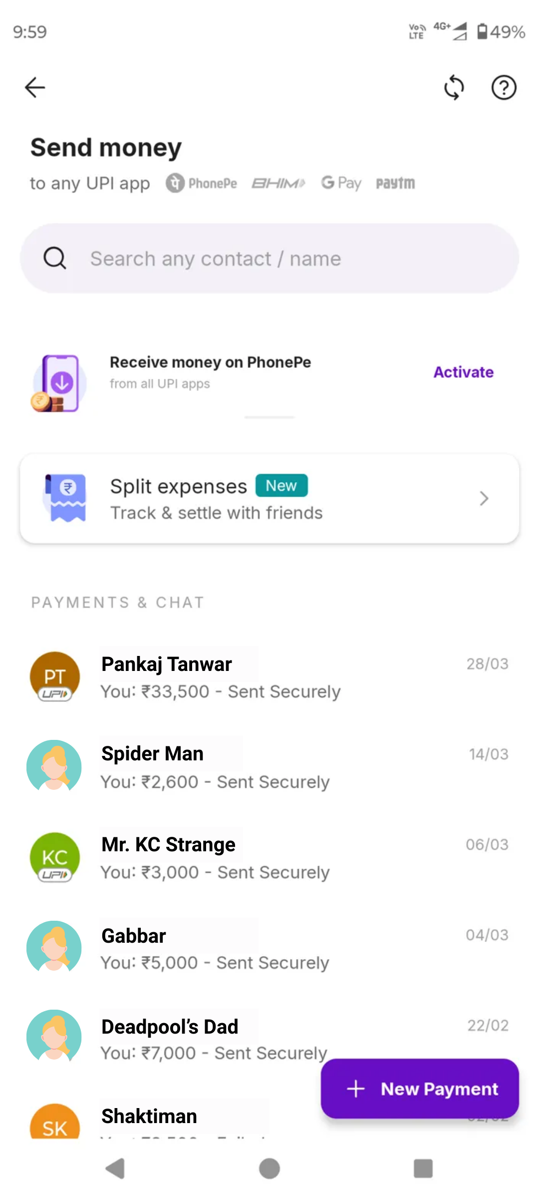 PhonePe Send Money Screen