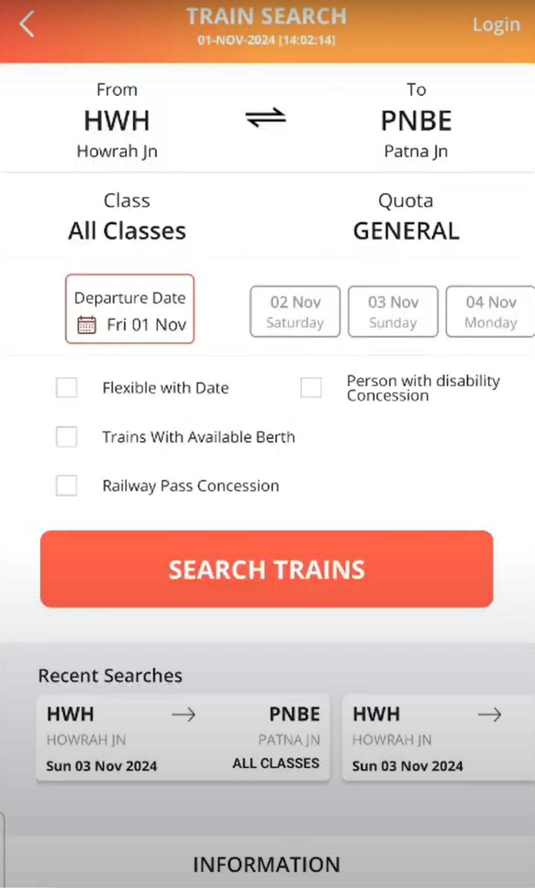 Train Search Results